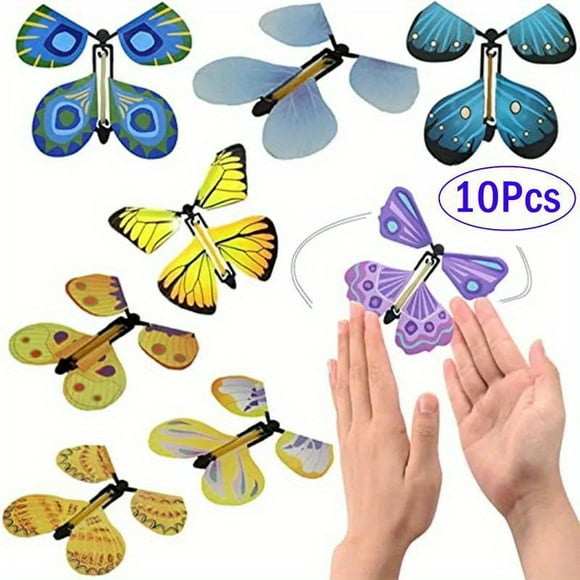 LNGOOR 10pcs Magic Wind Up Flying Butterfly Rubber Band Powered Magic Fairy Flying Toy Great Surprise Gift Party Favor (Random)