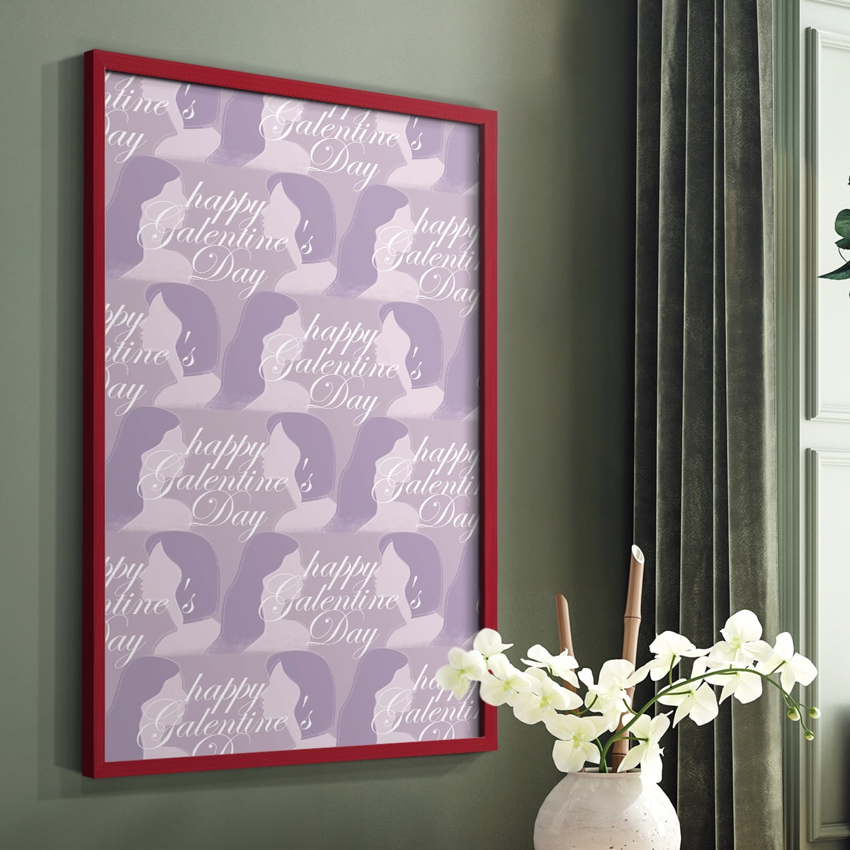 Happy Galentine's Day Collection E Framed Print in Red Solid Wood Framed Print No Nail Hanging