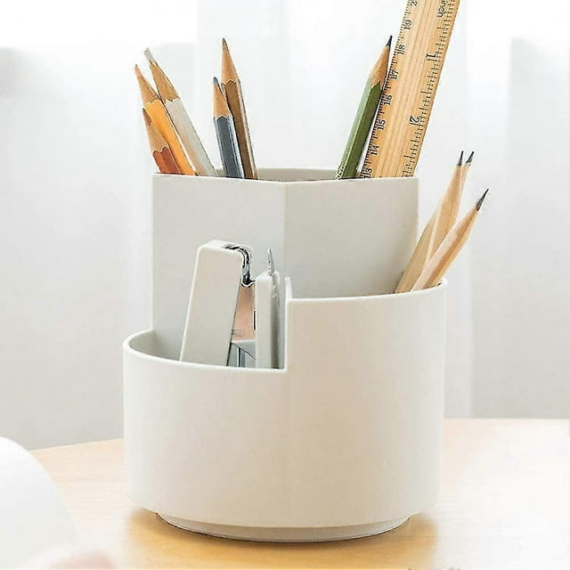 Portalápices giratorio de 3 compartimentos, organizador de útiles escolares para bolígrafos, lápices de colores y pinceles. Caja de almacenamiento de escritorio para aulas y estudios de arte.