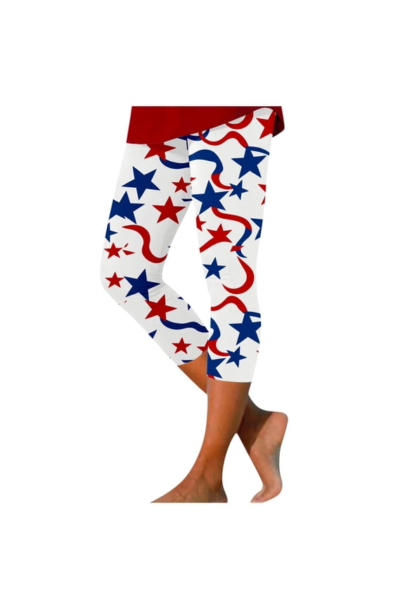 4th of July Leggings for Women USA Patriotic American Flag 3D Graphic Capri High Waisted Lightweight Stretch Workout Capris