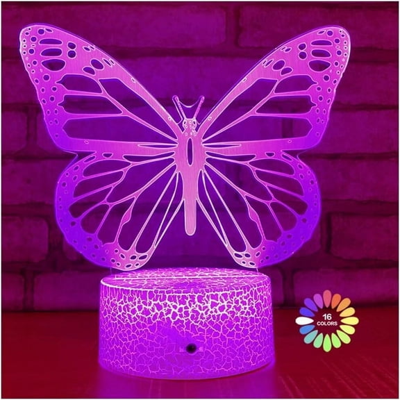 Butterfly Night Light, Birthday Gift for Girls 3D Illusion Lamp Kids Bedside Lamp with 16 Colors Changing Remote Control Butterfly Toys Girls Gifts