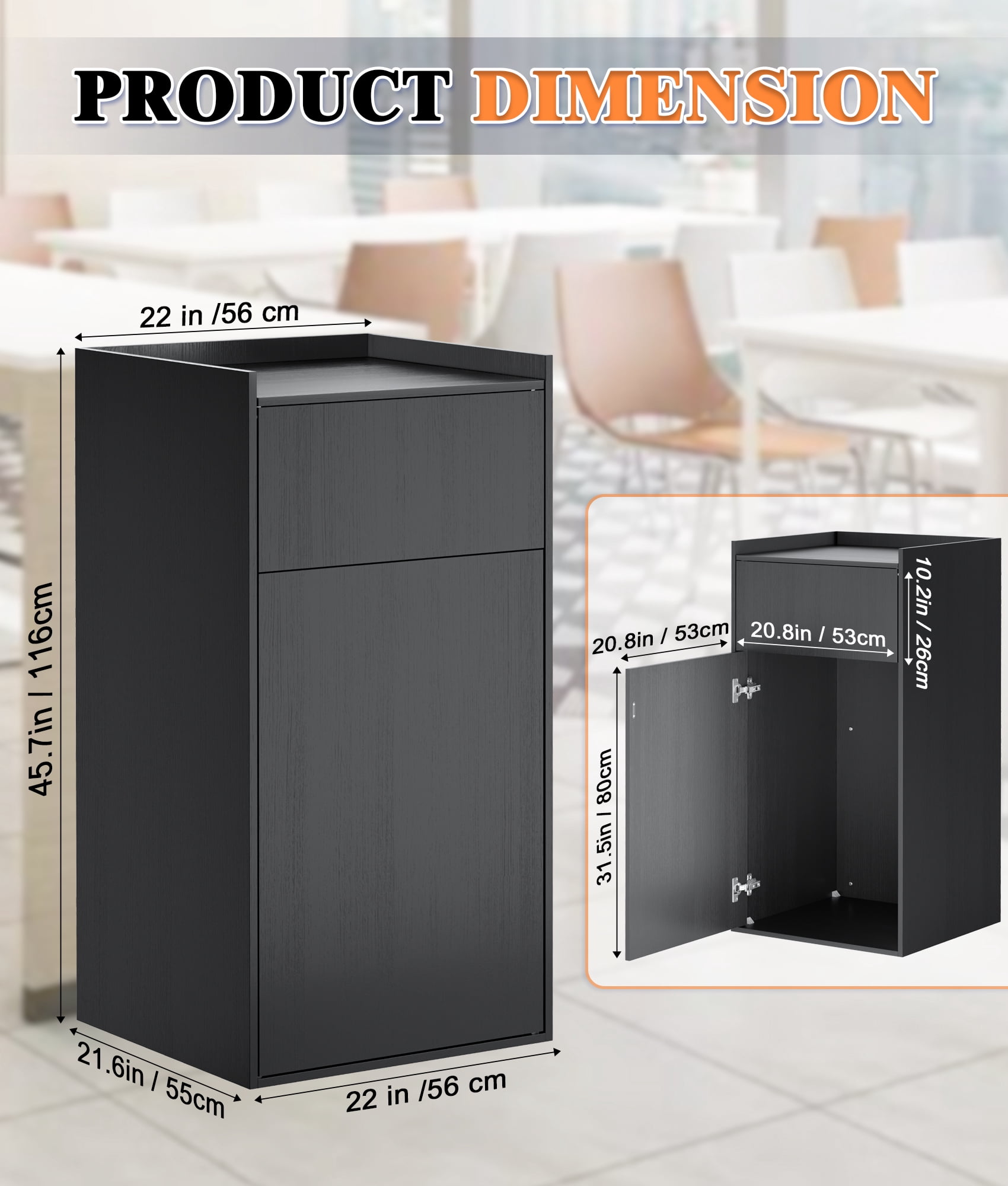 Esheno 50 Gallon Trash Cabinet 2 Pack Commercial Grade Hideaway Bin Odor Control Waterproof Magnetic Door for Restaurant Cafe Kitchen Black
