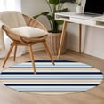 thumbnail image 5 of Minimalist Stripes Round Area Rugs 3 ft, Navy Blue Khaki Horizontal Stripe Modern Washable Small Area Rug with Non-Slip Sturdy Edge Binding Round Front Door Mat Floor Carpet for Entryway, 5 of 9