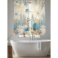 thumbnail image 5 of Teal Blue Coastal Sheer Curtains 63 Inch Length 2 Panels Set Window Treatments, Summer Beach Starfish Shell Coral Nautical Retro Rod Pocket Semi Curtains for Living Room/Bedroom/Kitchen, 104"W x 63"L, 5 of 7