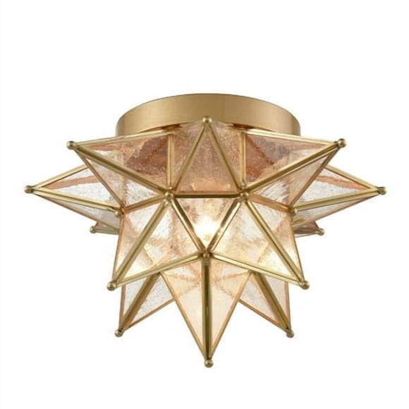 DAYCENT Lampe de Plafond Marocaine en Laiton Étoile Montage Encastré Celing Lumières Abat-Jour en Verre pour Cuisine Hall