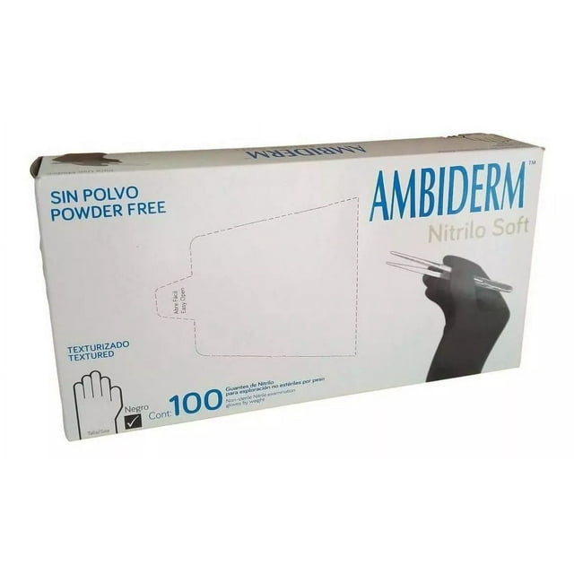 Guantes descartables antideslizantes Ambiderm Soft color negro talle PP de nitrilo x 100 unidades