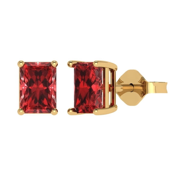2 ct Push-Back Stud Earrings for Women | 7x5mm Emerald Cut Natural Garnet | 18K Yellow Gold