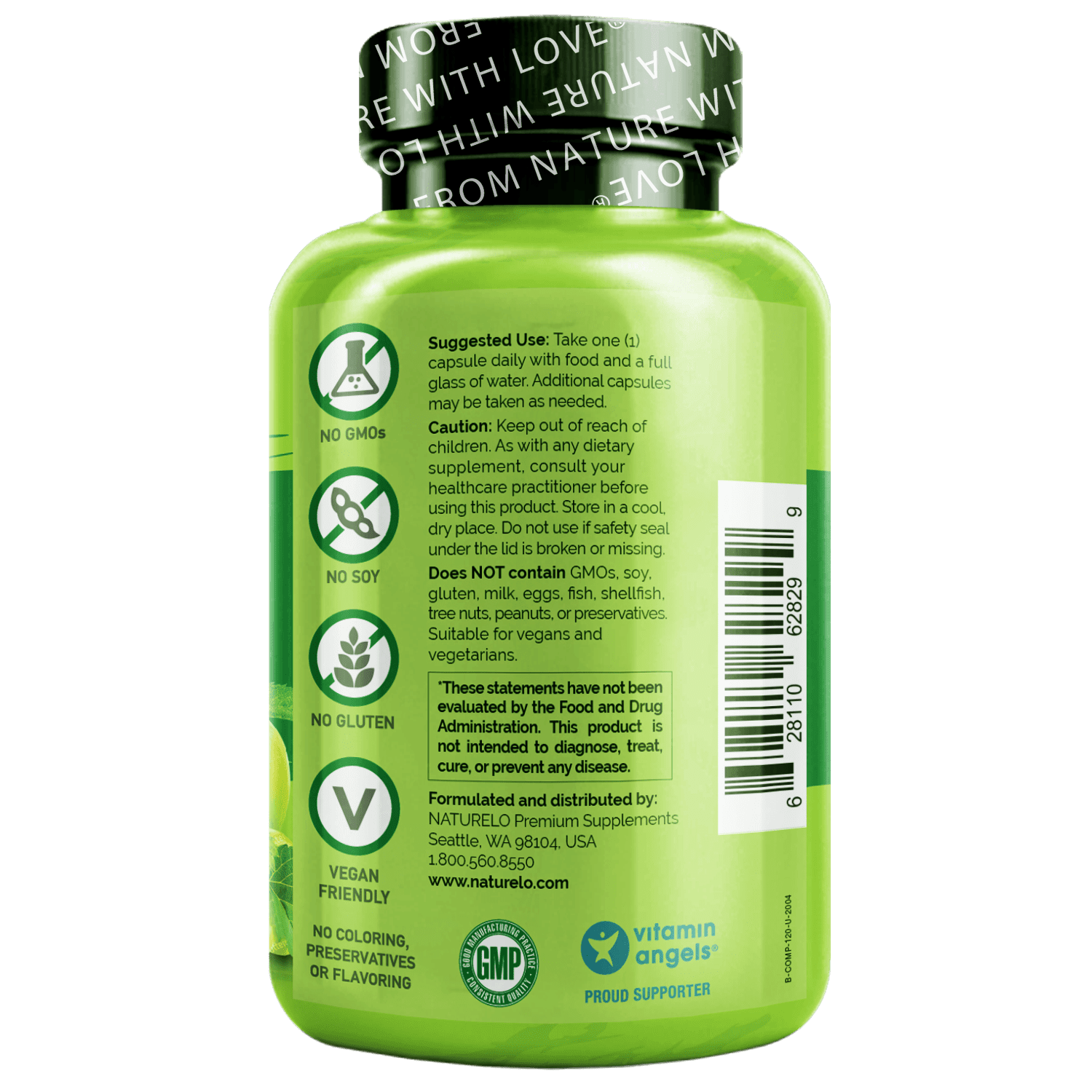 NATURELO Vitamin B Complex with Methyl B12, Methyl Folate, Vitamin B6, Biotin Plus Choline, CoQ10, and Fruit & Vegetable Blend - Supports Energy & Healthy Stress Response - Vegan - 120 Capsules