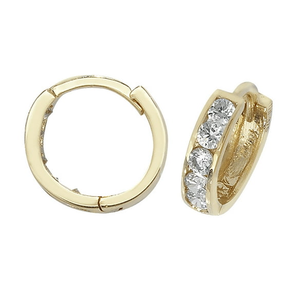 9k Gold Women Huggies Earrings with Cubic Zirconia/CZ - 9mm*3mm