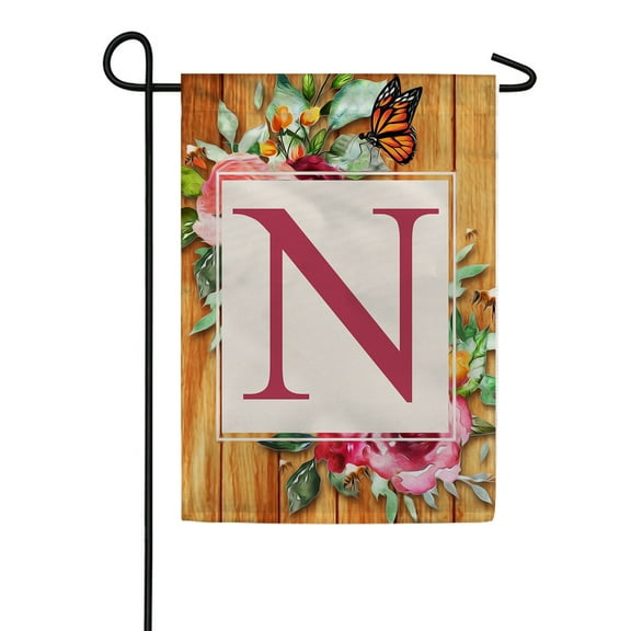 America Forever Spring Monogram Garden Flag Letter N 12.5 x 18 inches Double Sided Vertical Outdoor, Yard, Lawn, Seasonal Decorative Flowers Bees and Butterflies Summer Garden Flag