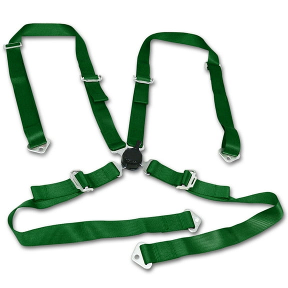 DNA Motoring SBCL-4P-GN Universal Green Nylon Racing Seat Belt Harness 4-Point Quick Release Camlock Set