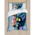 thumbnail image 2 of Mermaid King Size Duvet Cover Set, Woman with Underwater Themed Make Up Hairstyle Starfishes Seashells Fishes Bubbles, Decorative 3 Piece Bedding Set with 2 Pillow Shams, Multicolor, by Ambesonne, 2 of 2