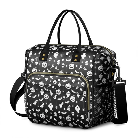 Black Halloween Ghost Pumpkin Pattern Womens Lunch Box for Work,Insulated Large Lunch Bag for Tween and Teen,Loncheras Para Mujer,Leakproof Adult Lunch Bag for Work,Beach,Travel,Picnic,Camping