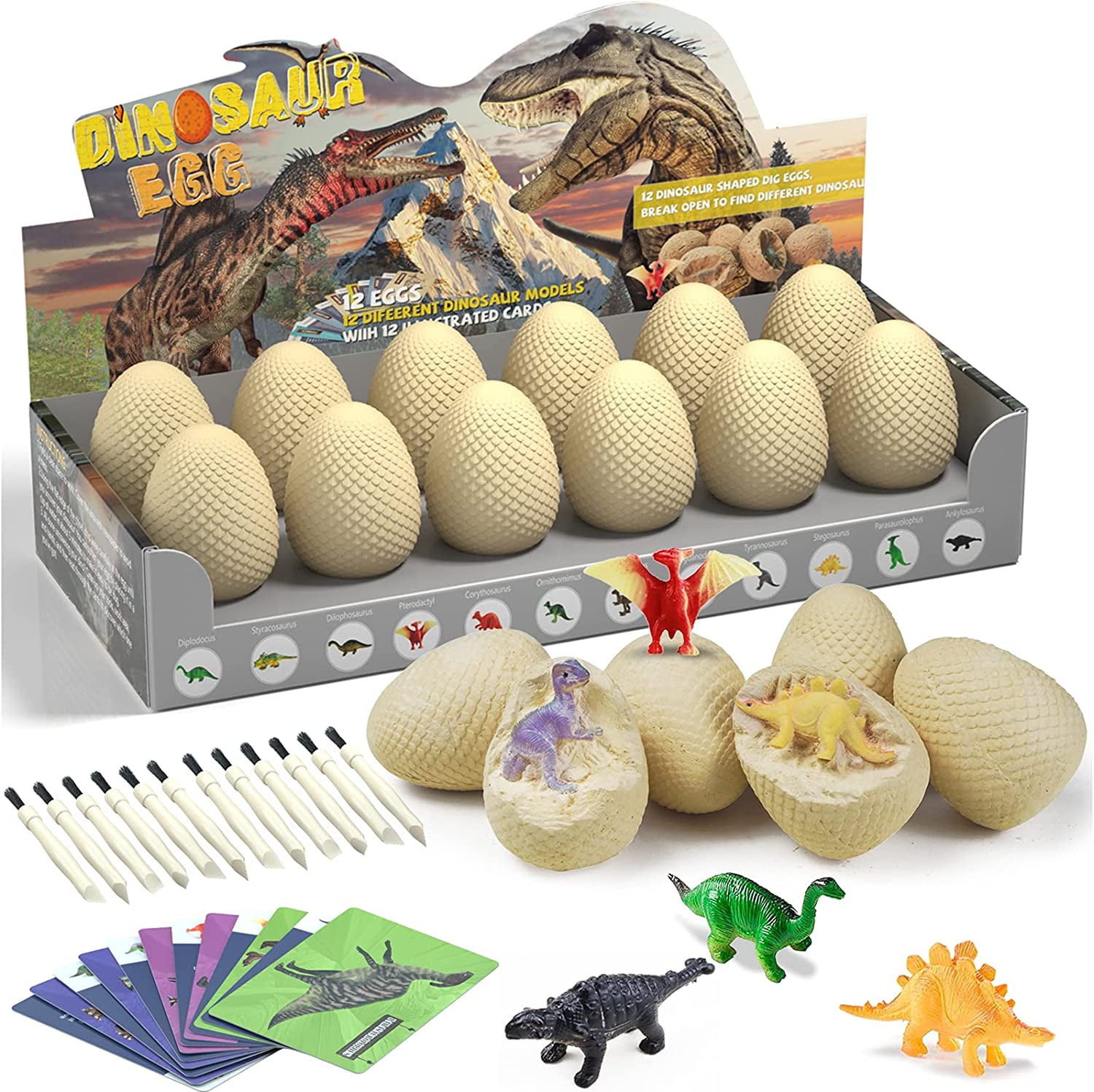 Dinosaur Egg Excavation Kit Indoor Activity Kids Toys 12 Dino Eggs Dig Kit 