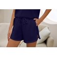 thumbnail image 4 of Women Two Piece Outfits Tracksuit Half Zip Lapel Cap Sleeve Sweatshirt High Waist Drawstring Shorts Set Sweatsuit, 4 of 6