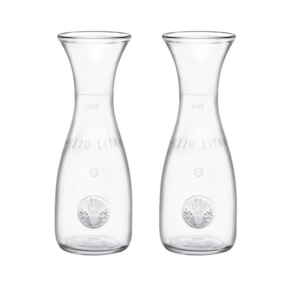 Bormioli Rocco Misura PZ Glass Carafe Set, 17 oz Water & Wine Carafes - Durable Scratch-Resistant Glass, Dishwasher Safe with Comfortable Handle, BPA-Free for Everyday Use (Set of 2)