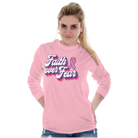 Faith Over Fear Cancer Awareness BCA Women's Long Sleeve T Shirt Brisco Brands 2X