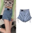 thumbnail image 4 of Pantalones cortos de cintura alta para mujer con cordón lateral Versátil Slim Fitting Mujer Pantalones cortos casuales para verano, 4 of 8