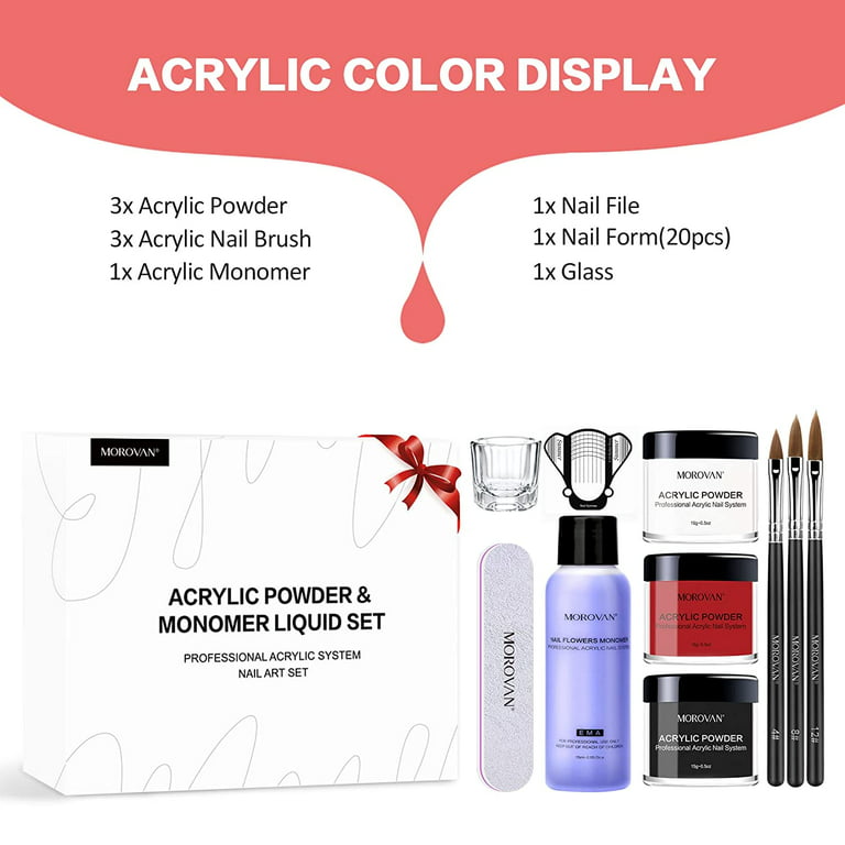 Morovan Acrylic Nail Kit 3 Colors Acrylic Powder and Liquid Set