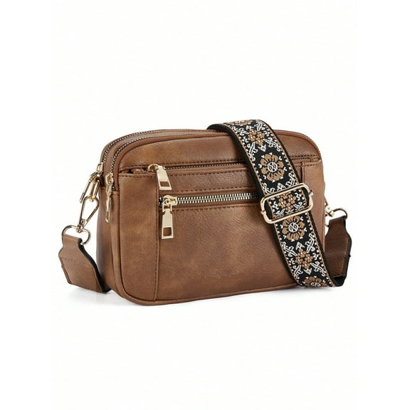 Small Crossbody Bags for Women, Vegan Leather Shoulder Purse with Adjustable Wide Strap, Lightweight Multi-Pocket Everyday Crossbody Bag