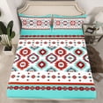 thumbnail image 2 of jejeloiu Vintage Aztec Print Queen Sheet Sets,Red White Cyan Bed Set For Adults 4pcs, 2 of 7
