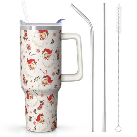 Double Wall 40oz Tumbler Gift - Festive Stainless Steel w/Reindeer Pattern, Leakproof w/Handle & Straw
