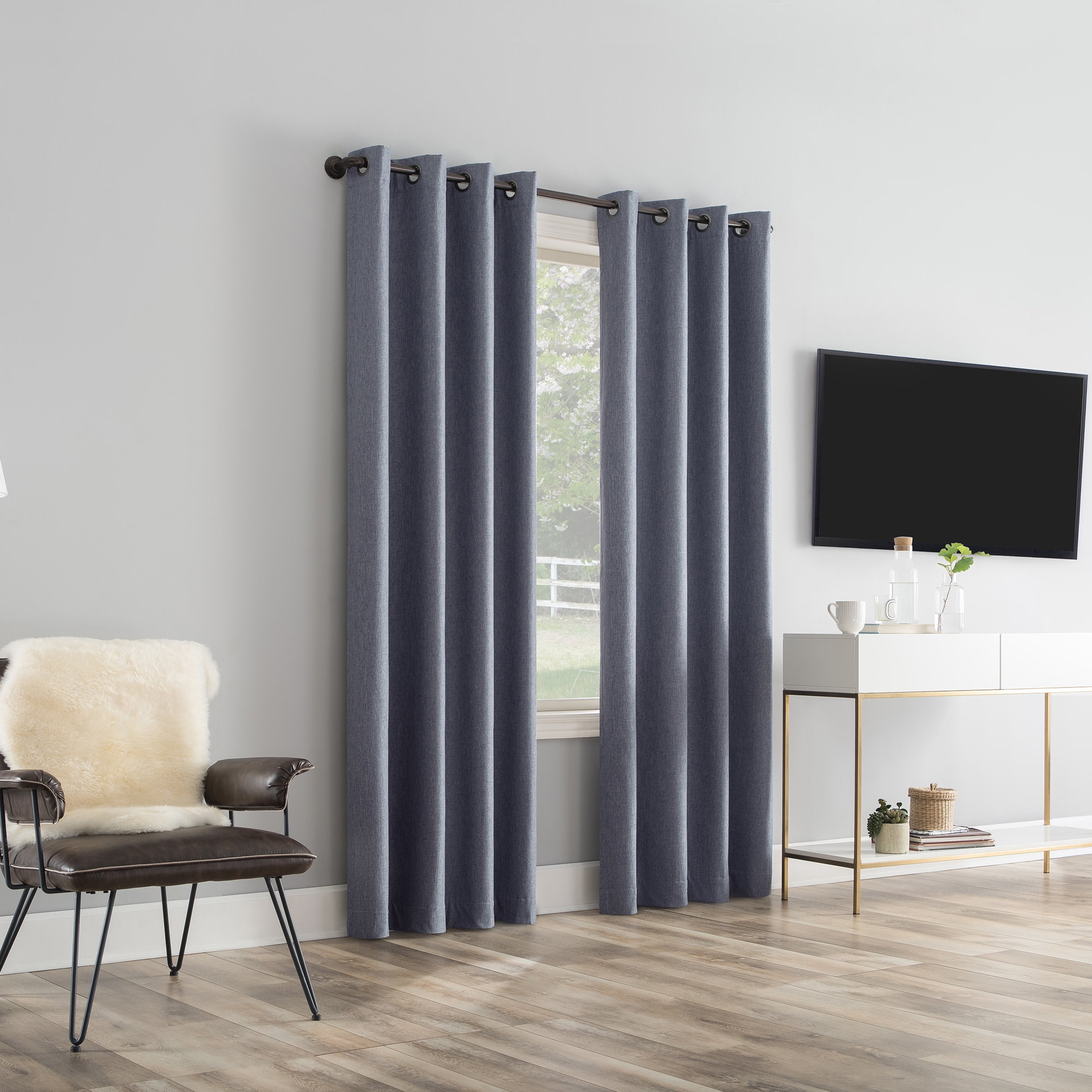 Sun Zero Tyrell Tonal Texture Draft Shield Fleece Insulated 100% Blackout Grommet Curtain Panel In Navy Blue, 50"X63", Navy Blue