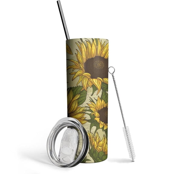 Sunflowers 20 Oz Skinny Tumbler with Lid and Straw - Double Wall Vacuum Insulated Tumbler- Birthday Gifts for Mom Sister Friends Women