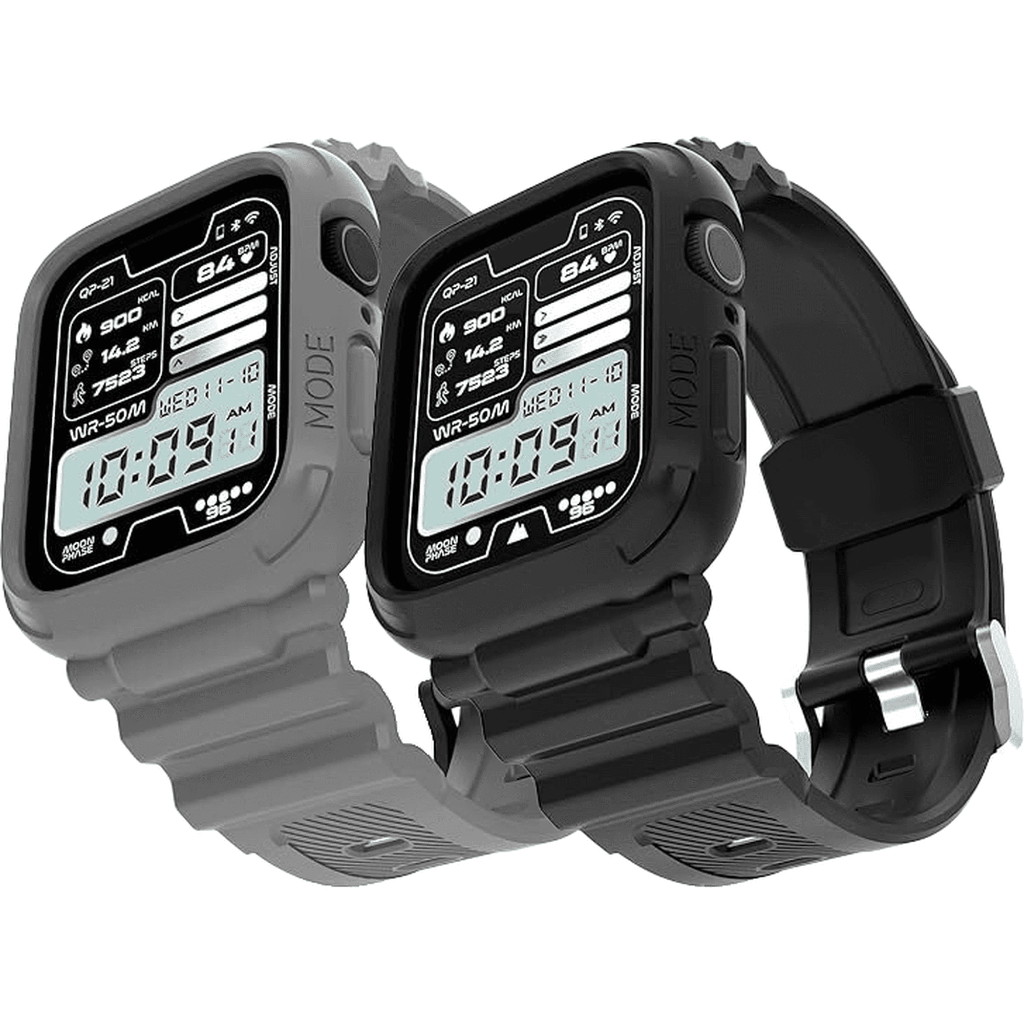 ZSOU 2 Pack Rugged Watch Bands with Case for Apple Watch 38/40/41mm - Black, Gray