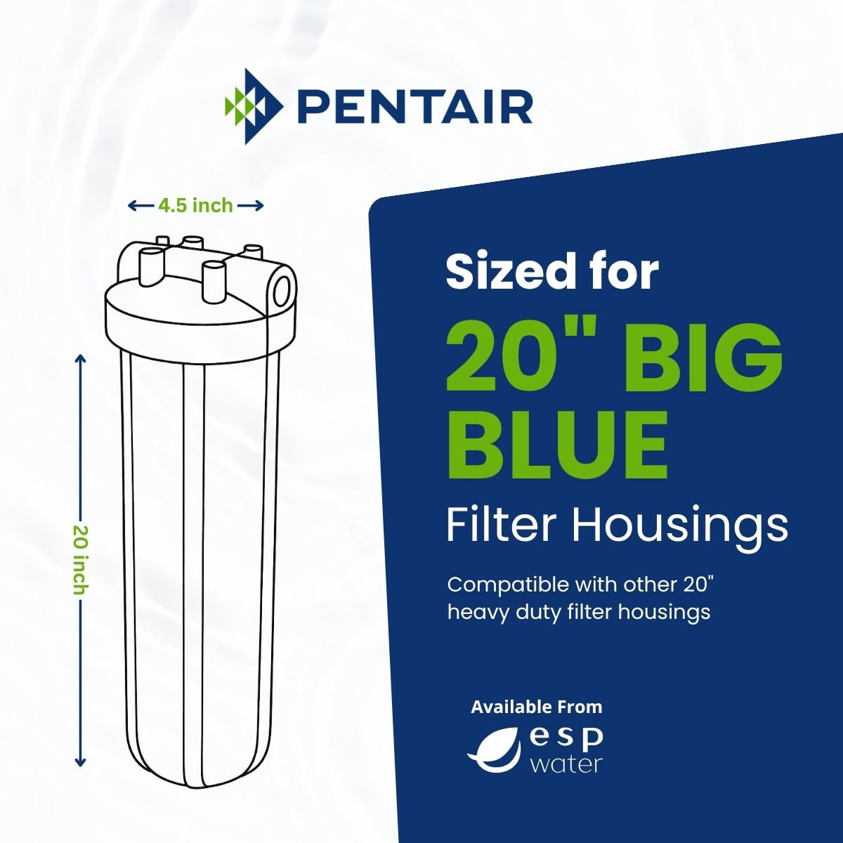 Pentair Pentek Big Blue 20" Whole House Water Filter Housing with Pressure Relief, 1" NPT Ports, 4.5" Cartridge, Model 150233, Blue/Black