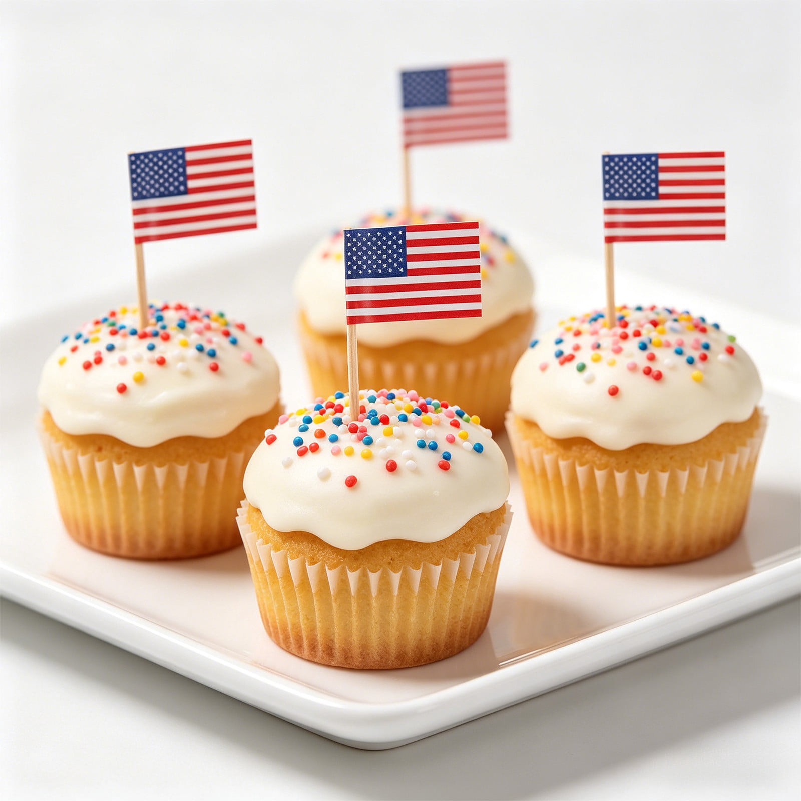 100 Toothpick Flags - Wooden Food Picks, Paper Flag Labels for Cake Dessert Snacks Drink Decoration, Independence Day Party Favors