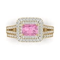 thumbnail image 2 of 3.05ct Brilliant Emerald Cut Pink Zircon 14K Yellow Gold Halo Solitaire with Accents Engagement Bridal Wedding Ring Band Set size 9.25, 2 of 7