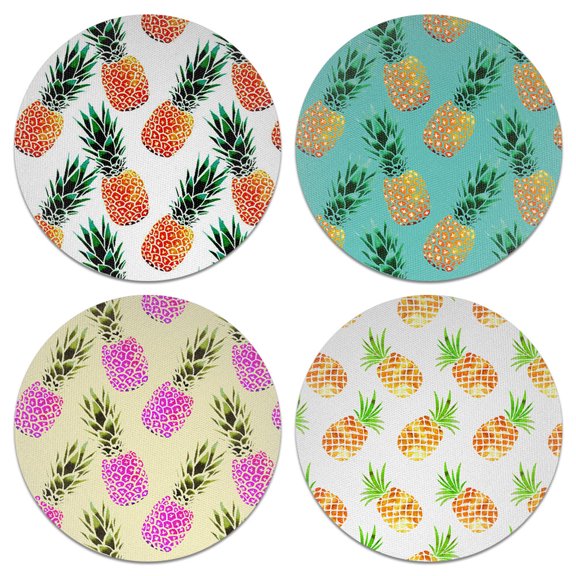 WIRESTER Drink Round Fabric Felt Neoprene Coasters Set of 4pcs, Pineapple