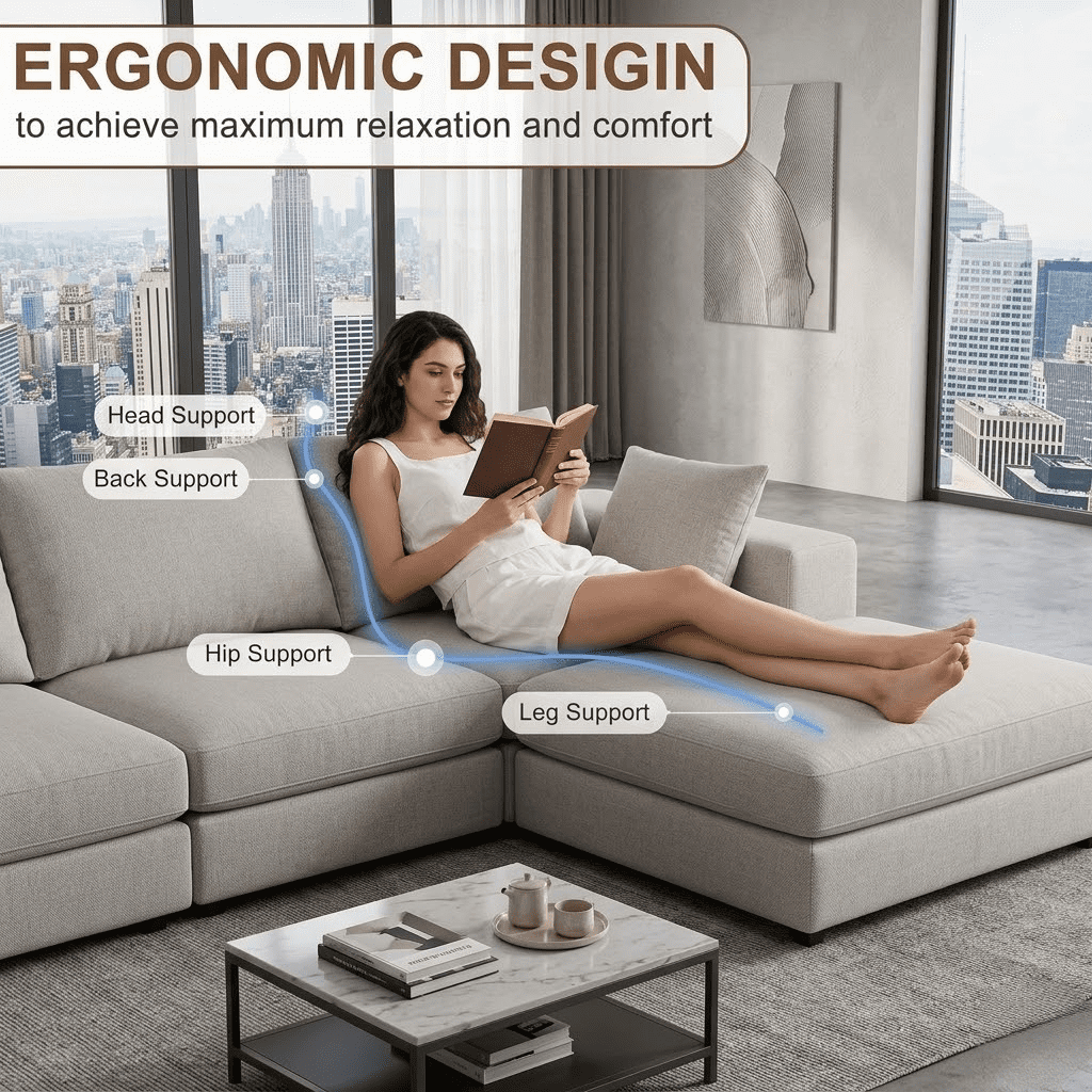 Howcool Cloud Couch Modular Sectional Sofa 6 Seat 134" U Shaped Convertible Couch Chenille Thick Cushion with 2 Storage Ottomans and Toss Pillows Washable Removable Cover for Living Room,Beige