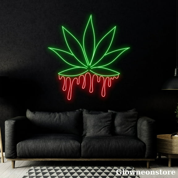 Glowneon Green Leaf Neon Sign, Plant Leaf Led Sign, Bar Club Pub Wall Decor, Bar Neon Sign