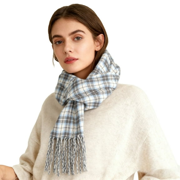 ManxiVoo Ladies Autumn Winter British Check Pattern Scarf for Commuting Neck Warmth and Cold Weather with Tassels Black