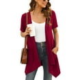 thumbnail image 5 of Uvplove Women's Short Sleeve Summer Open Front Cardigan Lightweight Knit with Pcokets,Wine Red,L, 5 of 9