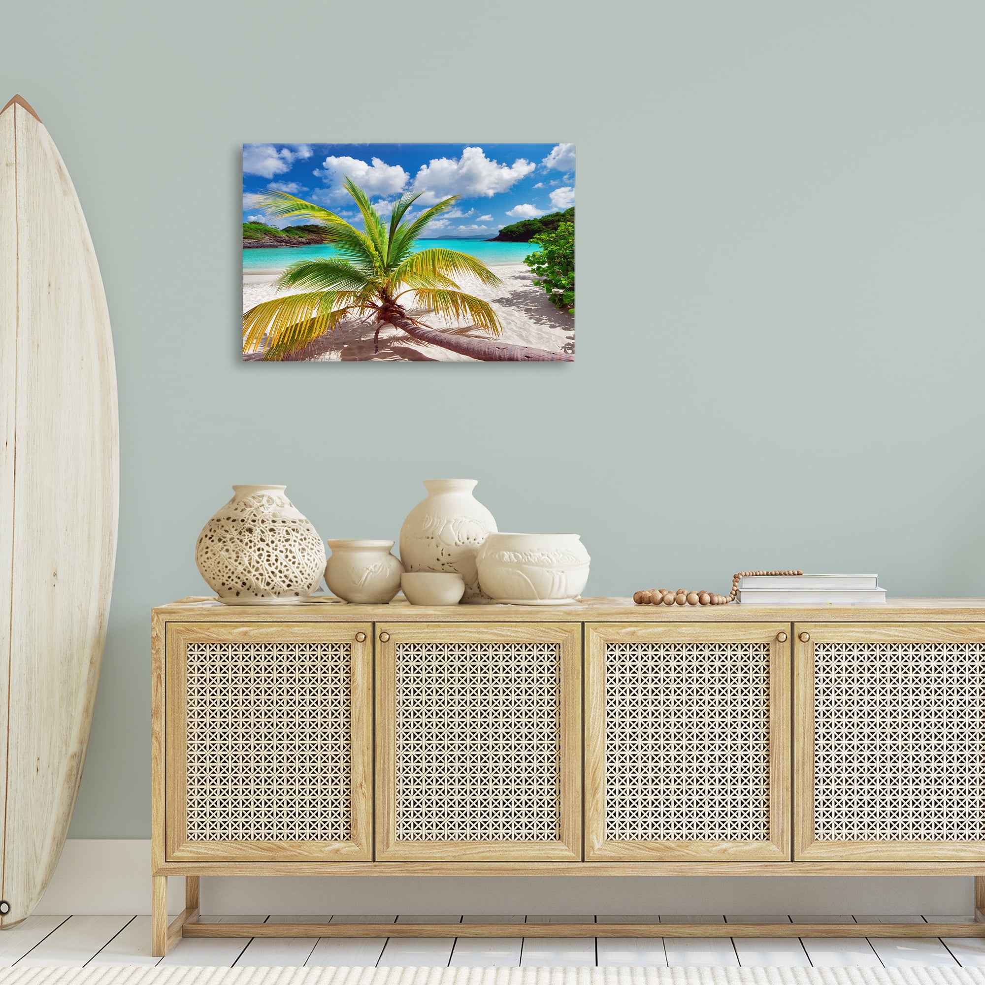 Stupell Industries Palm Tree Across Beach Coastal Photography Gallery Wrapped Canvas Art Print Wall Art, 30 x 20
