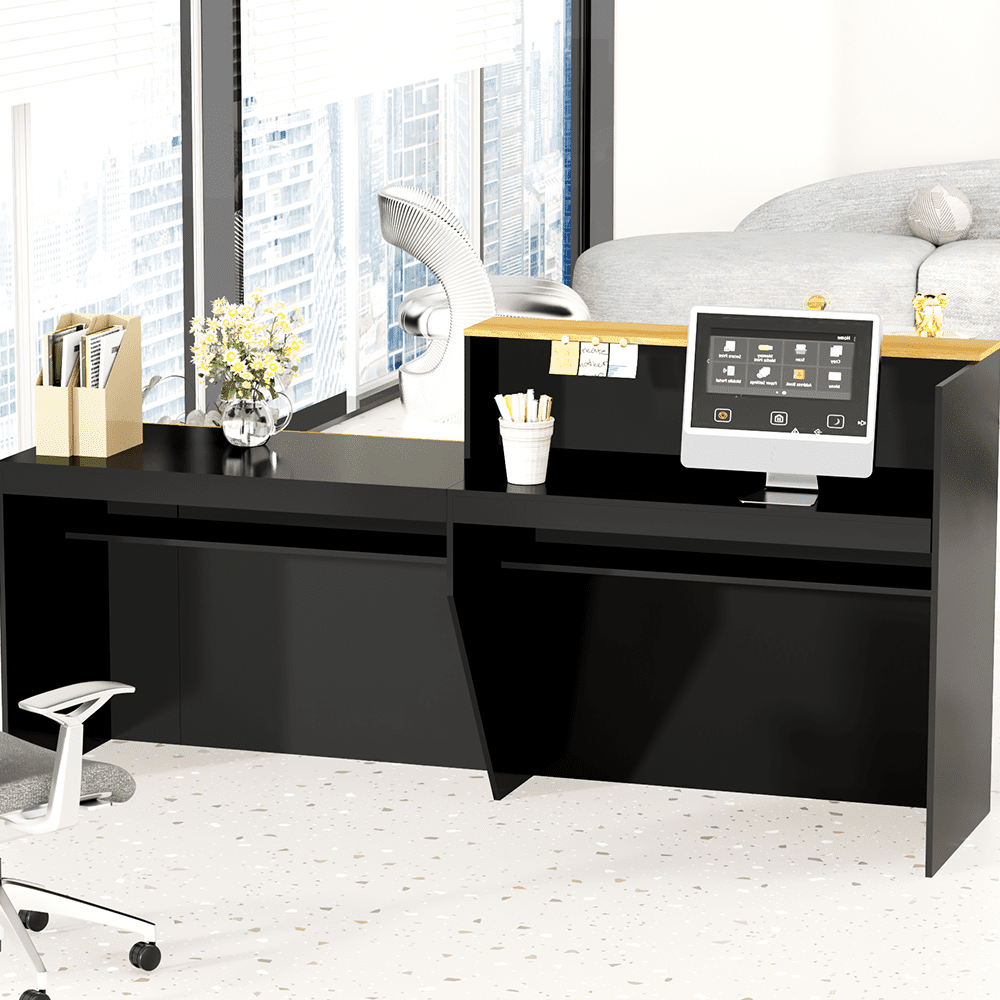 QUNTTINA Reception Desk with Counter, Modern Front Desk Reception Room Table, 85.8 inch Retail Counter for Lobby, Beauty Salon, Home Office Desk, Black