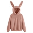thumbnail image 2 of Cute Bunny Ear Fuzzy Hoodies for Women Fall Winter Long Sleeve Plain Hooded Sweatshirt Pullover Tops, 2 of 8