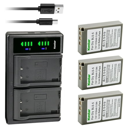 Kastar 3x BLS-5 PS-BLS5 BLS-50 Battery and LTD2 USB Charger Replacement for Olympus E-PL10 E-PM1 E-PM2 Stylus 1 Stylus 1s OM-D E-M10 OM-D E-M10 Mark II OM-D E-M10 Mark III OM-D E-M10 Mark IV