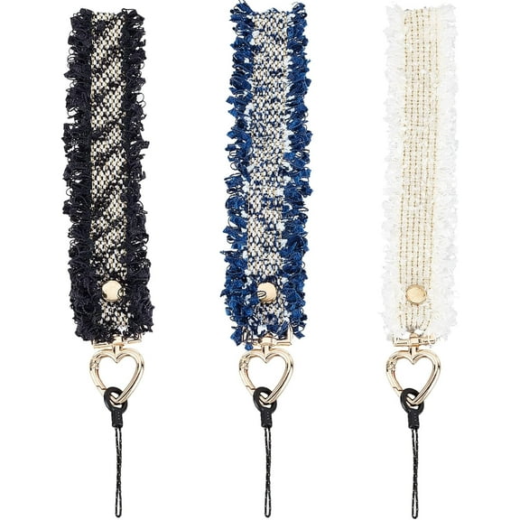 3 Colors Phone Lanyard Wrist Strap 9.6 Inch Hand Wristlet Strap Phone Charms Strap Wool Wristlet Strap for Keys Wallet Women Cell Phone Case ID Badge Bracelet Strap with Heart Buckle colorful
