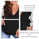 thumbnail image 5 of Blusa de manga corta con costuras de encaje, cuello en V, camisa clásica de color puro, verano para mujer, mujer, negro, XL, 5 of 6