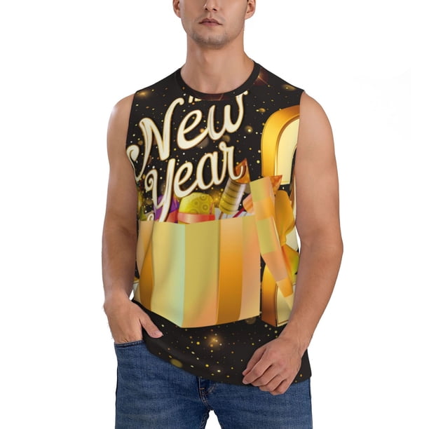 Fotbe Happy New Year 2025 C Men's Camiseta sin Mangas Estampada para Hombres, Playera Casual para Gimnasio, Entrenamiento, Playa-X-Large
