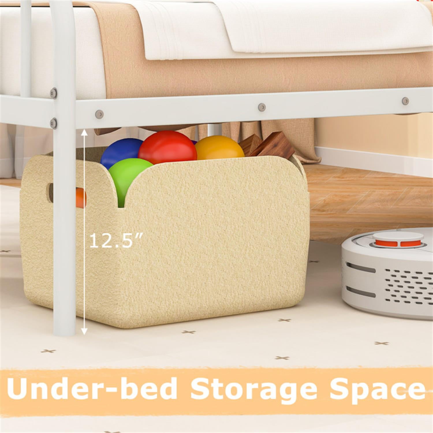 Demi Bonn Twin Size Bed Frame with Headboard and Safety Side Guardrails, Metal Platform Bed Frame with Under Bed Storage, No Box Spring Needed, White