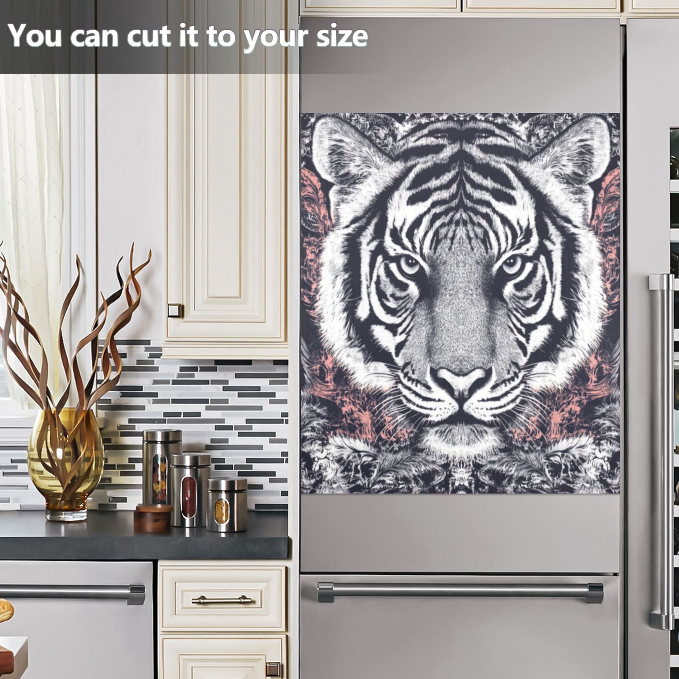 Dishwasher Magnetic Sticker 23x26 Inch Refrigerator Magnetic Sticker Washing Machine Magnetic Sticker Kitchen Panel Magnetic Sticker Home Decor Black and White Tiger