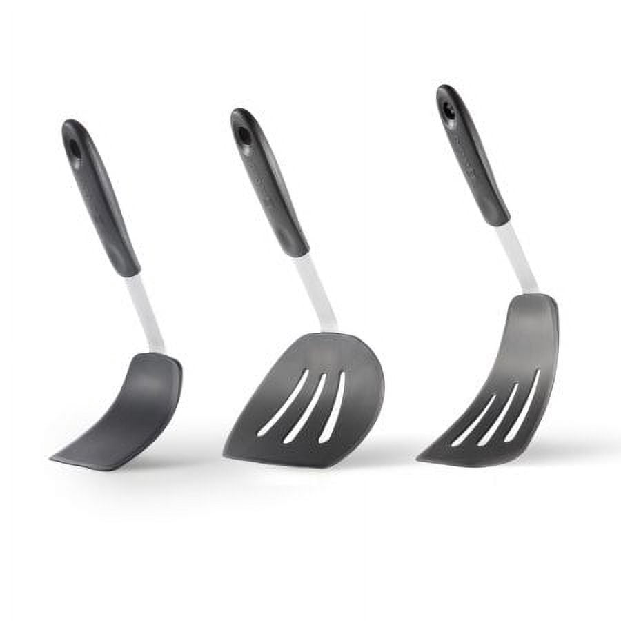 3pcs Smarten Ultra Flexible Silicone RubberTurner Spatula, 600ºF Heat-Resistant (Gray/Black)