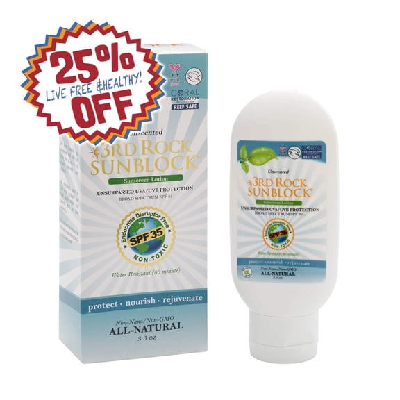 3rd Rock Sunblock (1 Pack) Natural Organic Zinc Sunscreen / SPF 35  / AROMATHERAPEUTIC / Chemical Free Lotion with Moisturizer