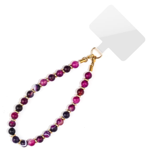 Elegant 8mm Natural Stone Bead Phone Charm Keychain Handcrafted Jewelry 21cm Length