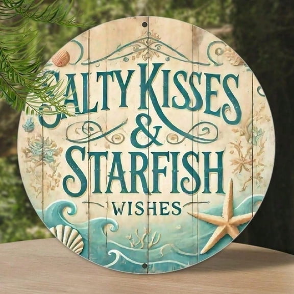 HELLOYOUNG 8 Inch Aluminum Starfish Wall Art Coastal Nautical Beach Decor for Home Bathroom Rustic Metal Sign